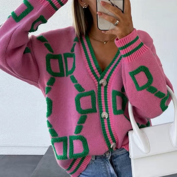 NWOT pink and green saddle bit sweater - Picture 3 of 5